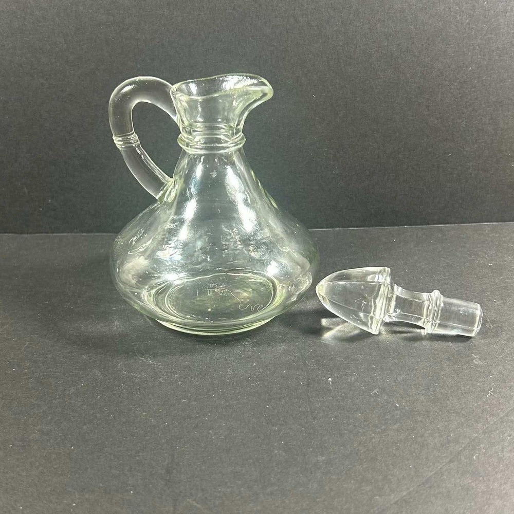 Cruet Clear Glass Vintage Handle Stopper Kitchen Small